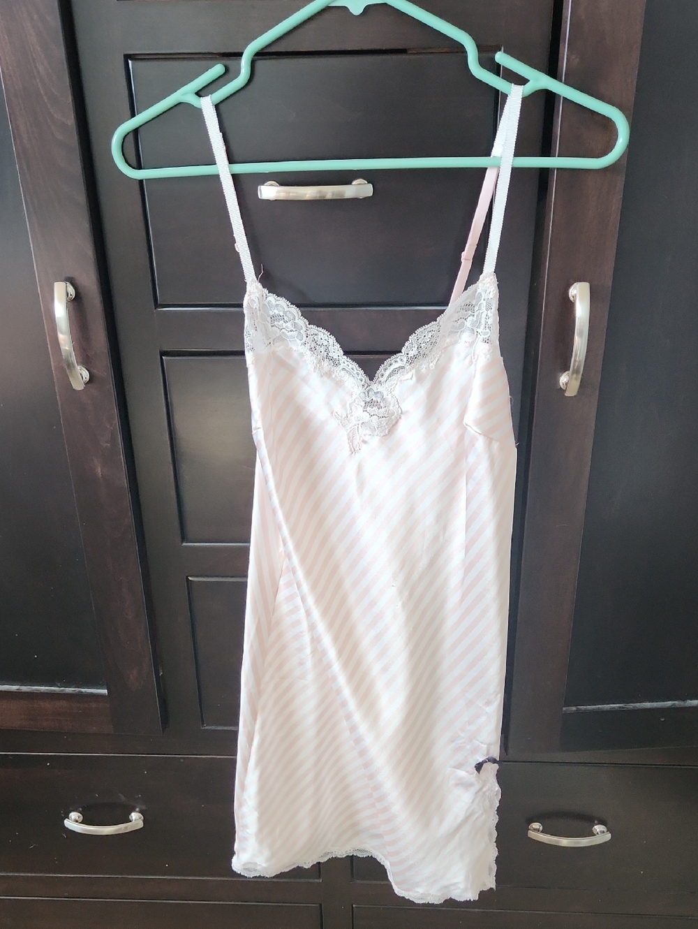 Victoria's Secret Light Pink And White Striped Lace-Trim Slip